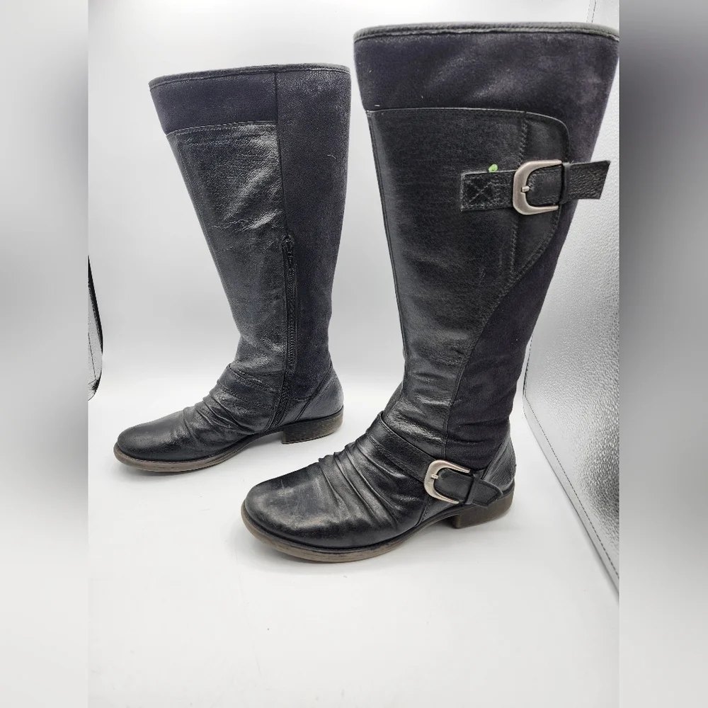 BareTraps Black Leather Boots with Buckle Lined Sz 7